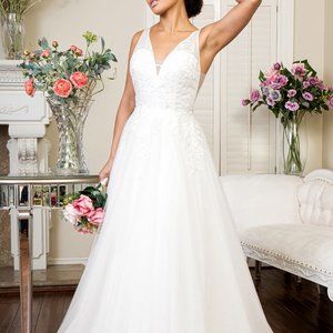 V-Neck Sleeveless Long Wedding Dress gl 1906
